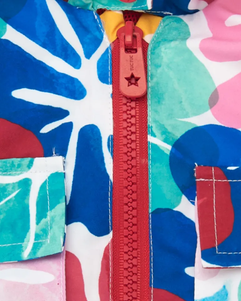 Cortavientos para niña con estampado floral multicolor y capucha