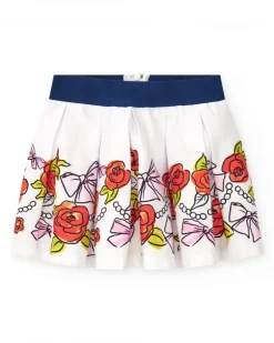 Falda blanca para niña con estampado floral y cintura elástica azul marino