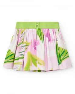 Falda blanca para niña con hojas verdes y rosas