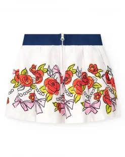 Falda blanca para niña con estampado floral y cintura elástica azul marino