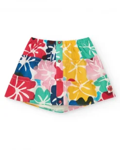 Falda para niña con estampado floral multicolor y botones