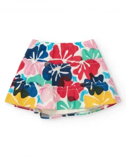 Falda para niña con estampado floral multicolor y botones