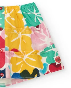 Falda para niña con estampado floral multicolor y botones