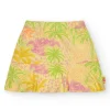Falda para niña en amarillo con estampado tropical y cintura elástica