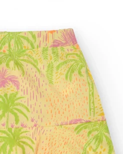 Falda para niña en amarillo con estampado tropical y cintura elástica
