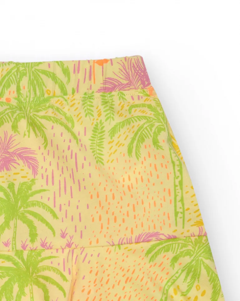 Falda para niña en amarillo con estampado tropical y cintura elástica
