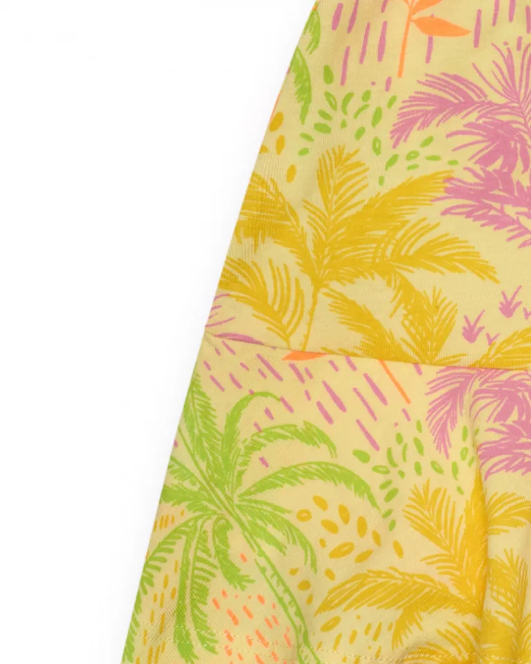 Falda para niña en amarillo con estampado tropical y cintura elástica
