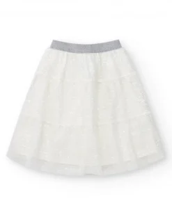 Falda para niña en blanco con lentejuelas y cintura elástica