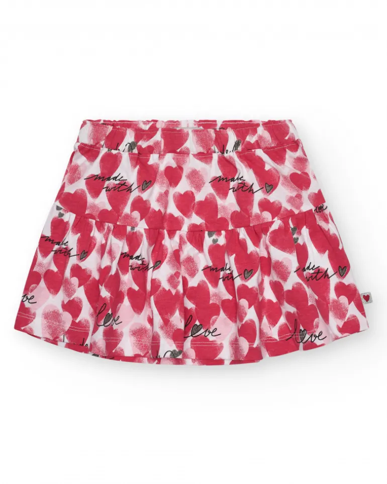 Falda para niña en rojo con corazones estampados y frases decorativas