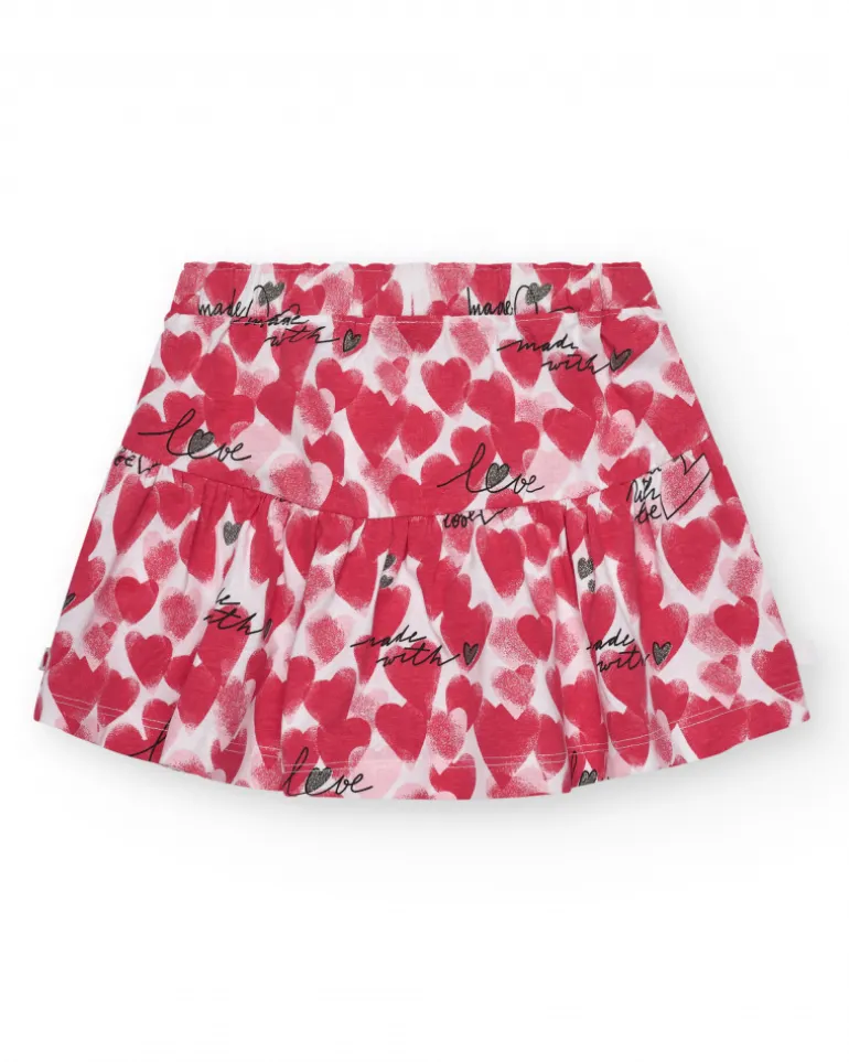Falda para niña en rojo con corazones estampados y frases decorativas