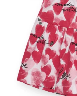 Falda para niña en rojo con corazones estampados y frases decorativas