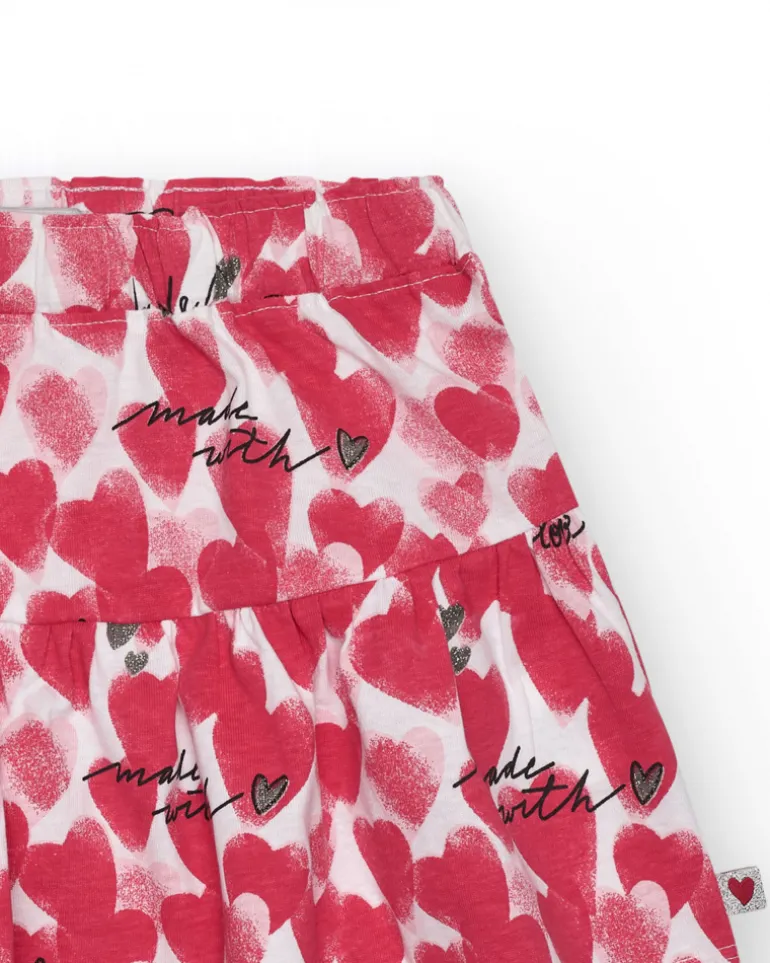 Falda para niña en rojo con corazones estampados y frases decorativas