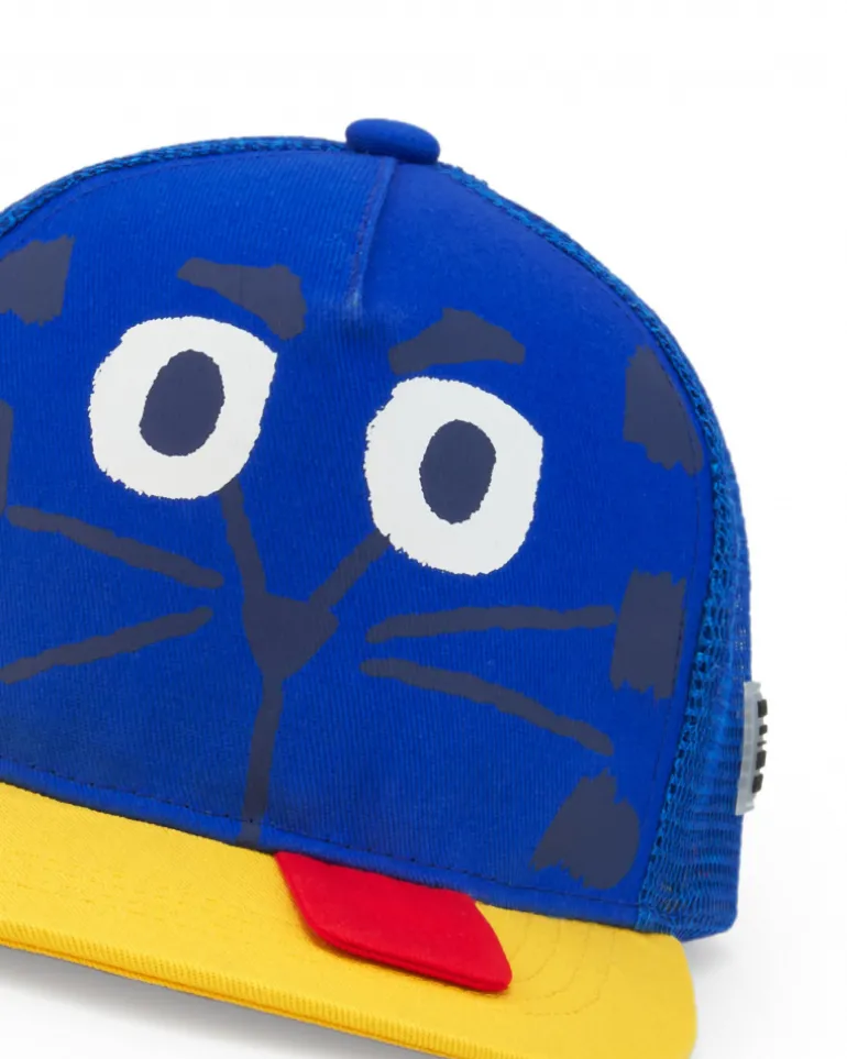 Gorra para niño en azul con cara de animal y cierre ajustable
