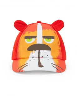 Gorra roja para niño con orejas y diseño de león