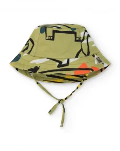 Gorro caqui para niño con estampado en tonos verdes y tiras ajustables