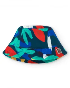 Gorro de plana para niño en azul con estampado multicolor