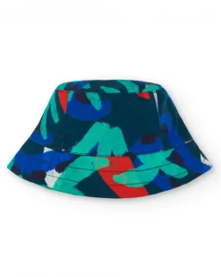 Gorro de plana para niño en azul con estampado multicolor