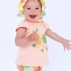 Gorro multicolor para niña con frutas y volantes amarillos