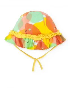 Gorro multicolor para niña con frutas y volantes amarillos
