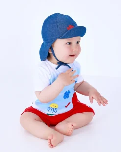 Gorro para niño con estampado de peces en rojo y azul