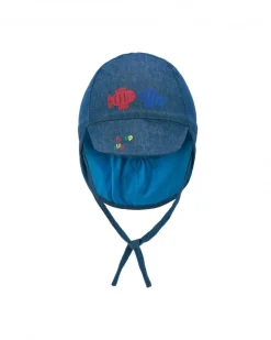 Gorro para niño con estampado de peces en rojo y azul