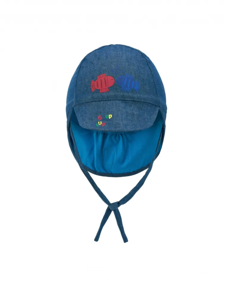 Gorro para niño con estampado de peces en rojo y azul