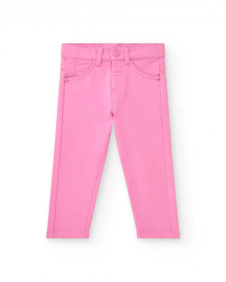 Jegging para niña en rosa con bolsillos decorativos