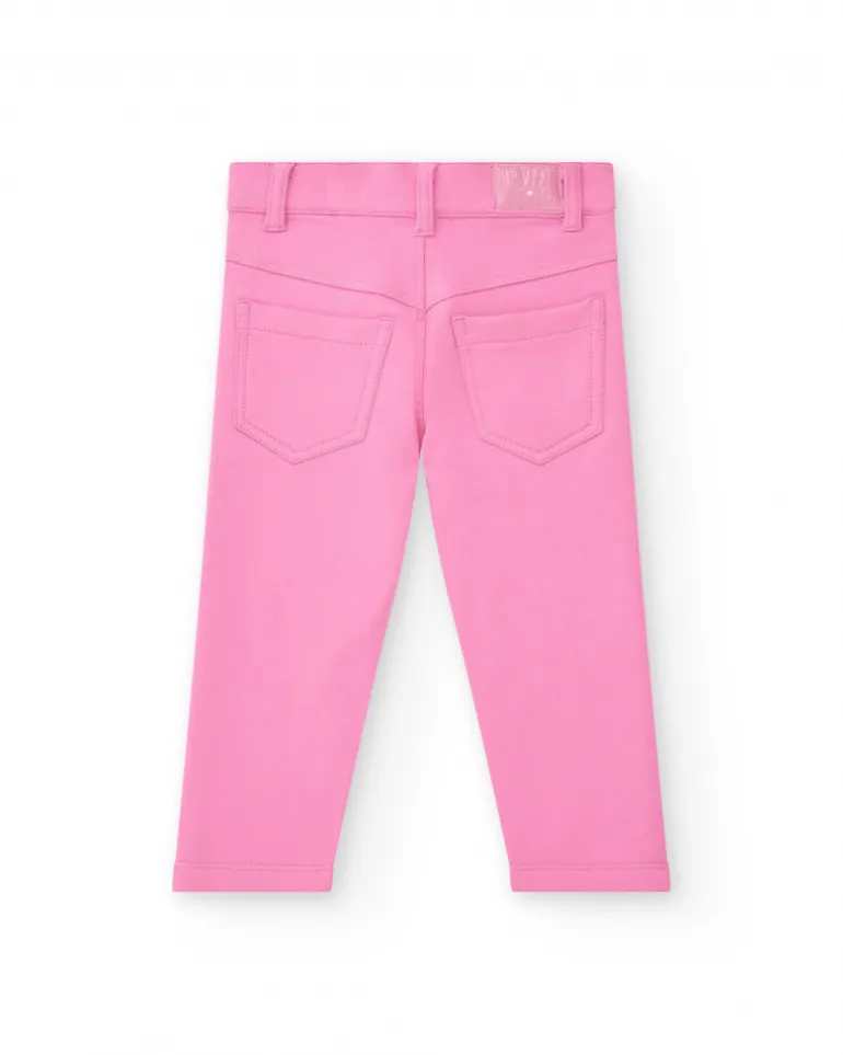 Jegging para niña en rosa con bolsillos decorativos