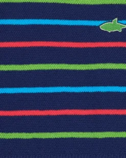 Jersey para niño en azul marino con rayas y tiburón bordado