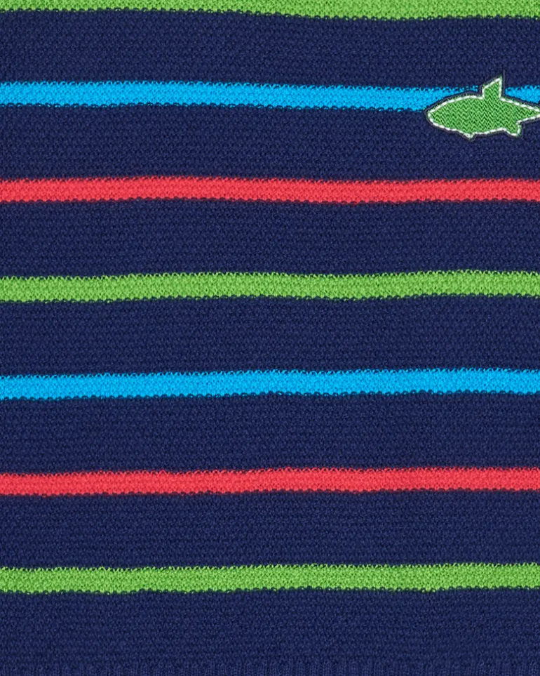 Jersey para niño en azul marino con rayas y tiburón bordado