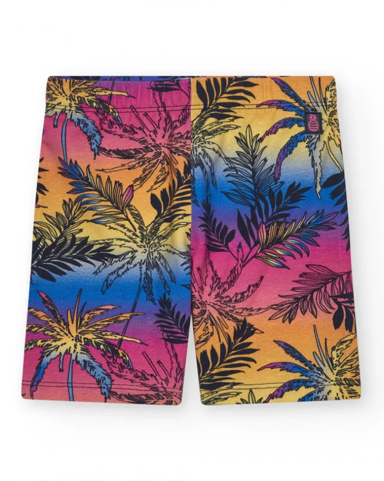 Legging ciclista para niña con estampado tropical y cintura elástica