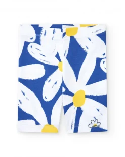 Legging ciclista para niña en blanco con flores azules y amarillas
