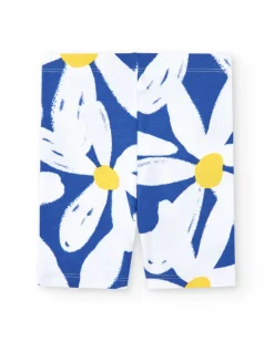 Legging ciclista para niña en blanco con flores azules y amarillas