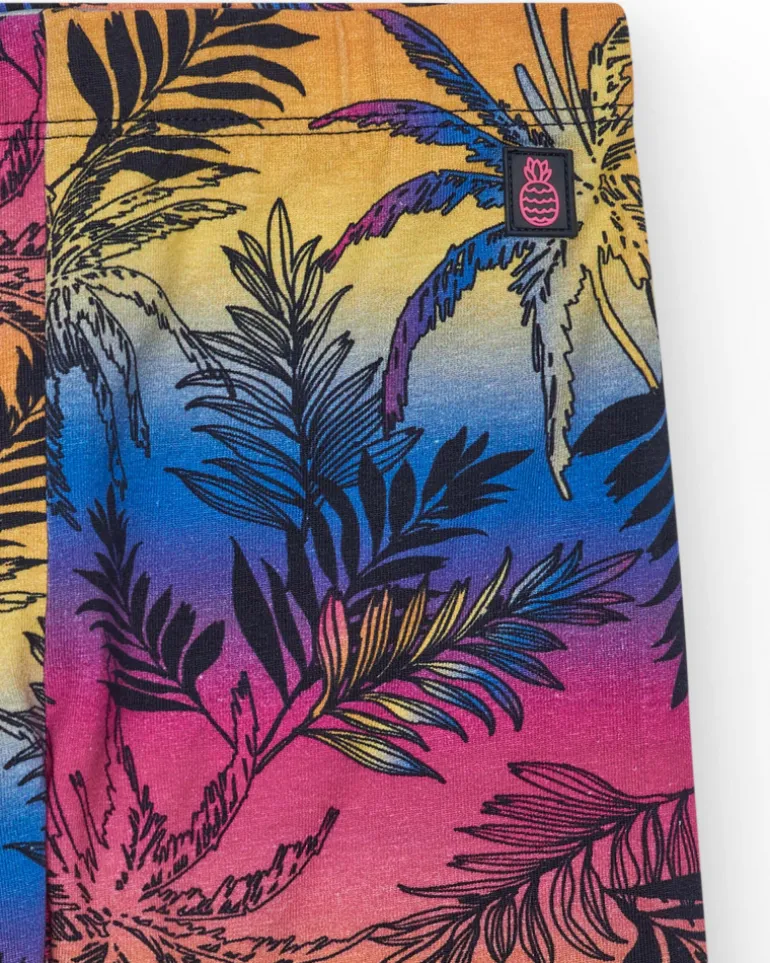 Legging ciclista para niña con estampado tropical y cintura elástica