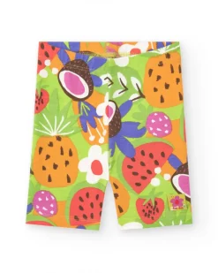 Legging corto lila para niña con estampado tropical
