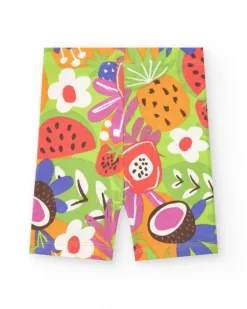 Legging corto lila para niña con estampado tropical