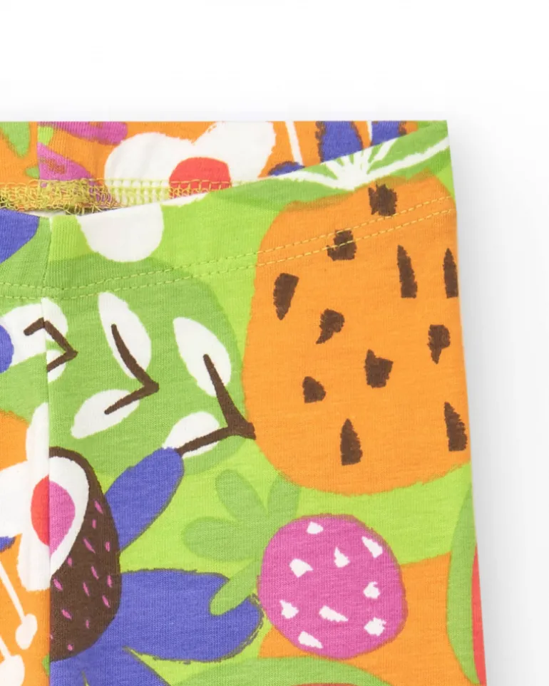 Legging corto lila para niña con estampado tropical