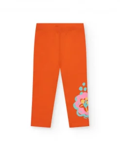 Legging naranja para niña con estampado y cintura elástica