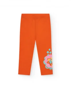 Legging naranja para niña con estampado y cintura elástica