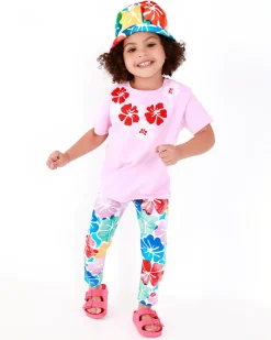 Legging para niña con estampado floral multicolor y cintura elástica