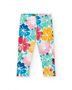 Legging para niña con estampado floral multicolor y cintura elástica