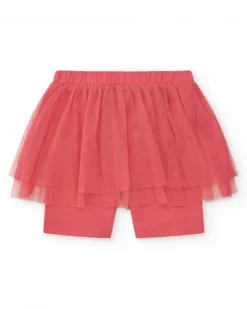 Legging para niña en rosa con capa de tul y cintura elástica
