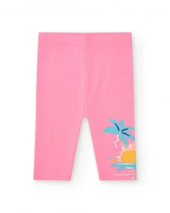 Legging pirata rosa para niña con palmeras y sol en el lateral