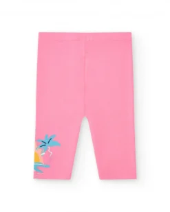 Legging pirata rosa para niña con palmeras y sol en el lateral