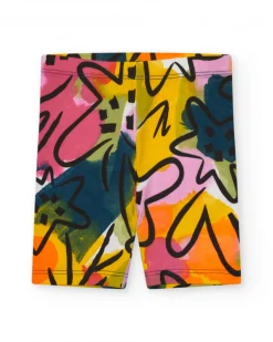 Leggings ciclistas para niña en multicolor con estampado abstracto