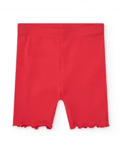 Leggings cortos para niña en rojo con ribete ondulado