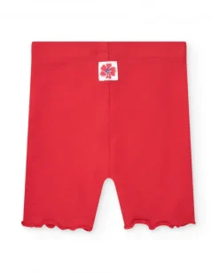 Leggings cortos para niña en rojo con ribete ondulado