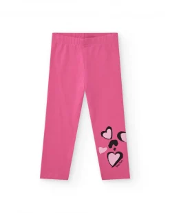 Leggings de punto para niña en color rosa con estampado tropical