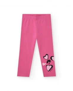 Leggings de punto para niña en color rosa con estampado tropical