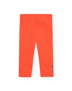 Leggings para niña en naranja con detalle floral colección Super Natural